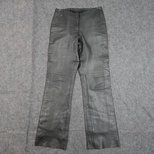 Vintage Cache Pants Womens 6 Leather Straight Leg Gunmetal Gray Silver Y2K Moto